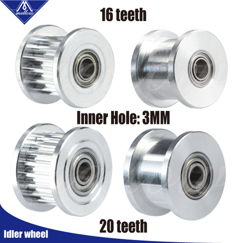 Mellow 2GT 16/20 Teeth Synchronous Wheel Idler Pulley With/without Tooth Bore 3mm With Bearing For GT2 Timing Belt Width 6mm ► Photo 1/6