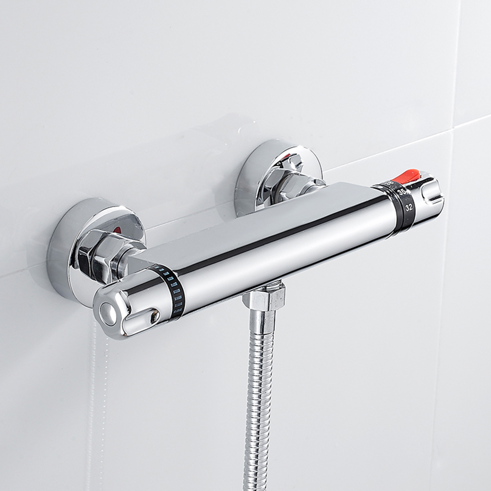 Chrome Bathroom Thermostatic Mixer Control Valve Shower Faucet Wall Mounted Tap 