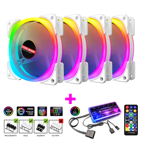 Coolmoon SJ101 5V ARGB Fan 6 Kit AURA SYNC with IR Remote Quiet 120mm Computer Case CPU Cooler and Radiator RGB Case Fans ► Photo 1/6