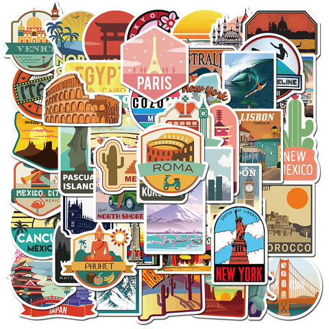 50PCS New Global Travel City Landscape Stickers For Stationery PS4 Skateboard Laptop Guitar Pegatinas Toy Decals Stickers F5 ► Photo 1/6
