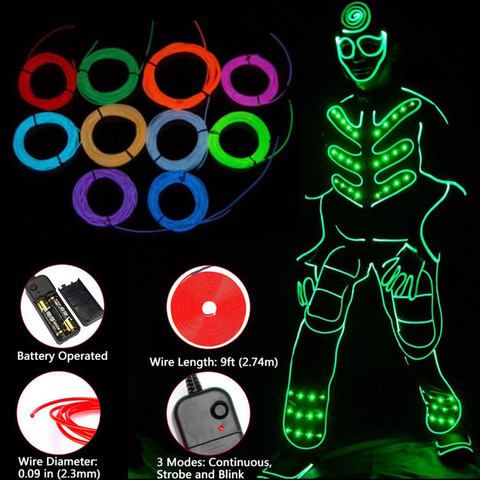 Glow EL Wire Rope tape Cable Strip LED Neon Lights Flexible Cable Party DIY Shoes Clothing Car waterproof led strip 1m 3m 5M 3V ► Photo 1/6