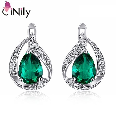 CiNily Water Drop Shape Emerald Cubic Zirconia 925 Sterling Silver Earring for Women Fine Jewelry Stud Earrings SE038 ► Photo 1/4