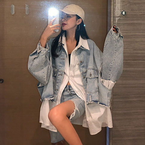 2022 Spring Autumn Long Sleeve Stitching Design Trendy Women Shirt+sleeveless All-match Denim Jacket 2 Piece Set Casual NZY158 ► Photo 1/6