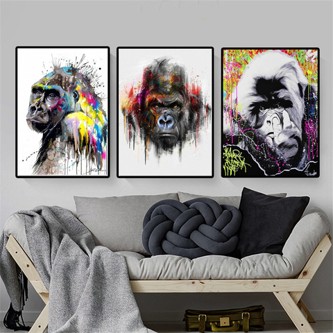 Street Art Pop Wall Canvas Painting Graffiti Monkey Gorilla Wall Pictures and Prints For Kids Room Home Poster Prints Quadros ► Photo 1/6