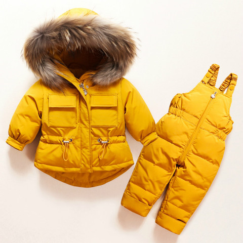 Winter Children Clothing Set Baby Boy Girl Clothes Warm Down Jacket Coat Jumpsuit Snowsuit Kids Parka Real Fur Overalls Overcoat ► Photo 1/6