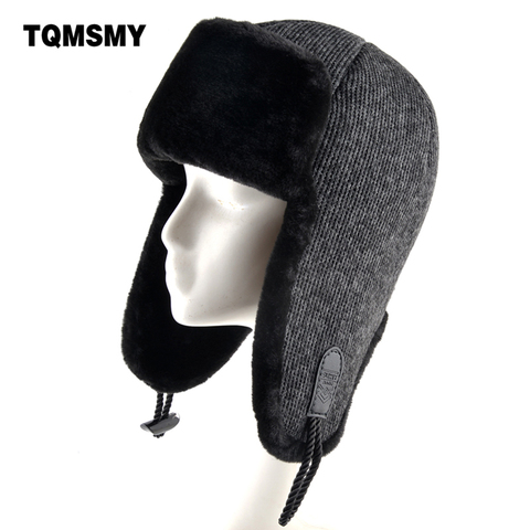 Solid color bomber hat men winter hats for women Knitted wool cap russian thick warm ear flaps bone ushanka snow lei feng caps ► Photo 1/6