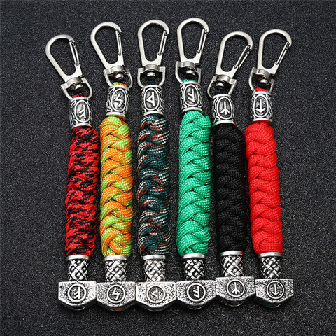 dropshipping Norse Vikings Rune mjolnir Keychain Outdoor Survival Braided rope viking scandinavian Jewelry Car Keyring Men gifts ► Photo 1/6