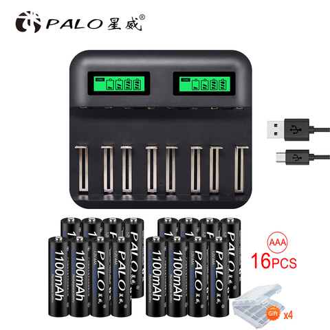PALO battery charger for battery rechargeable aaa aa battery 1.2v NI-MH NICD rechargebal battery+16pcs AAA1100mah nimh batteries ► Photo 1/6