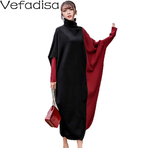 2022 Spring Winter Patchwork Irregular Dress Women Turtleneck Pullovers Sweater Dress Loose Long Sleeve Dress Women 2022 QYF787 ► Photo 1/6