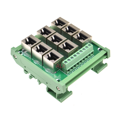 1PCS 9 way 9 port RJ45 8p8c female socket to terminal block adapter pcb board Network port RJ45 Ethernet connector converter ► Photo 1/5