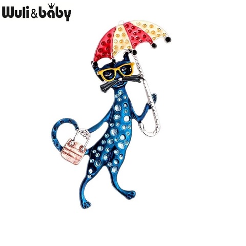 Wuli&baby Sexy Taking Bag And Umbrella Cat Brooches For Women 3-color Casual Office Brooch Pins Gifts ► Photo 1/6