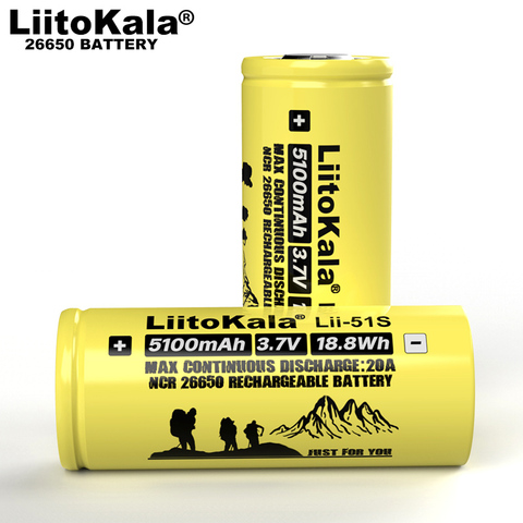 2022 Liitokala Lii-51S 26650 power 20A rechargeable lithium battery 3.7V 18.8Wh 5100mA  Suitable for flashlight ► Photo 1/5