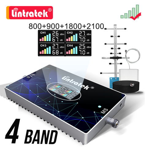 Lintratek 70dB B20 800 900 1800 2100 2600 four-band Cellular Signal Booster 2G 3G 4G GSM 4G Repeater Amplifier DCS LTE WCDMA kit ► Photo 1/6