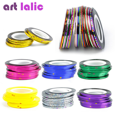 Artlalic 10 Rolls Line Nail Striping Tapes Sticker 1mm Adhesive Multi Color DIY Manicure Nail Art Styling Tools Tips Decals ► Photo 1/6
