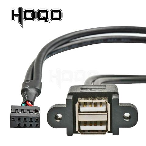 Dual USB 2.0 Female to Motherboard Internal 9pin Pitch 2.54mm Cable 2-port USB Type A Female Screw Lock Panel Mount Cord 30 50cm ► Photo 1/4