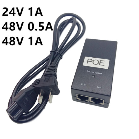 AC DC PoE power adapter Supply 24V 48V 0.5A 1A CCTV Active PoE Injector Ethernet 12 24 48 volt 1000mA 500mA for IP Camera ► Photo 1/6