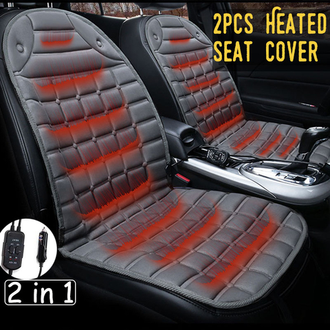 2pc In 1 Fast Heated Adjustable Black/Grey/Blue/Red/Coffee Car Electric Heated Seat Car Styling Winter Pads Cushions Auto Covers ► Photo 1/6