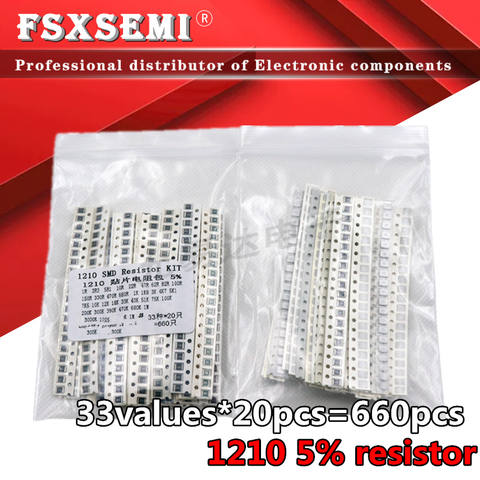 33valuesX20pcs=660pcs 1210 SMD Resistor Kit Assorted Kit 1ohm-1M ohm 5% DIY Kit ► Photo 1/3