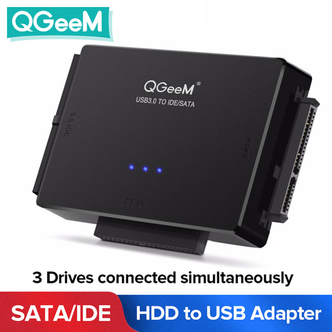 QGeeM SATA to USB IDE Adapter USB 3.0 Sata 2.5 3.5 Hard Disk Drive HDD SSD USB Converter IDE SATA to USB SATA Adapter Cable ► Photo 1/6