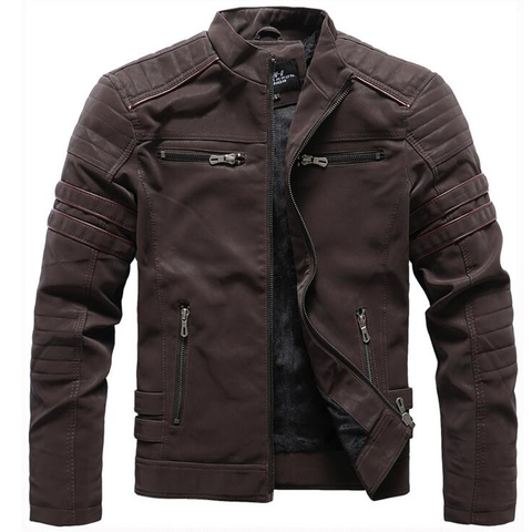 Winter Fleece Leather Jacket Men Stand Collar Washed Retro Motorcycle Leather Jackets Jaqueta Masculino Mens Coats 4XL Clothing ► Photo 1/6