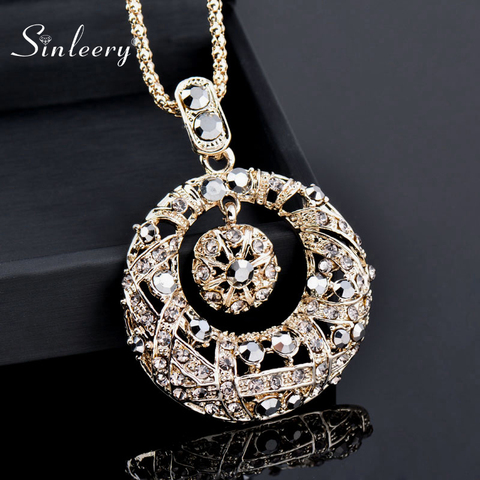 SINLEERY Yellow Gold Color Big Round Circle Long Pendant Necklaces For Women Cubic Zirconia Statement Accessories MY011 SSF ► Photo 1/6