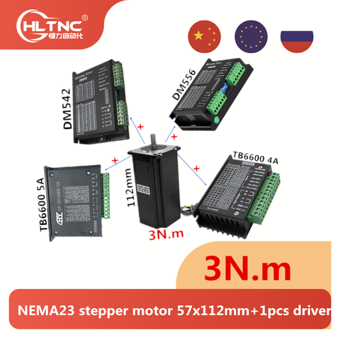 TB6600 / DM542 / DM556 hybrid step  Driver  with NEMA23 stepper motor 57x112mm 4-lead 3A 3N.m 112mm 428Oz-in NEMA 23 for CNC ► Photo 1/6