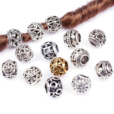 5PCS 4.5mm Mini Retro Alloy Hollow Round Hair Braid Dread Beard Dreadlock Beads Rings Tube For Hair Accessories Hole ► Photo 1/6