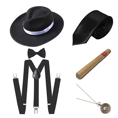1920S Mens Great Gatsby Accessories Set Roaring 20s 30s Retro Gangster Costume tie hat ► Photo 1/6