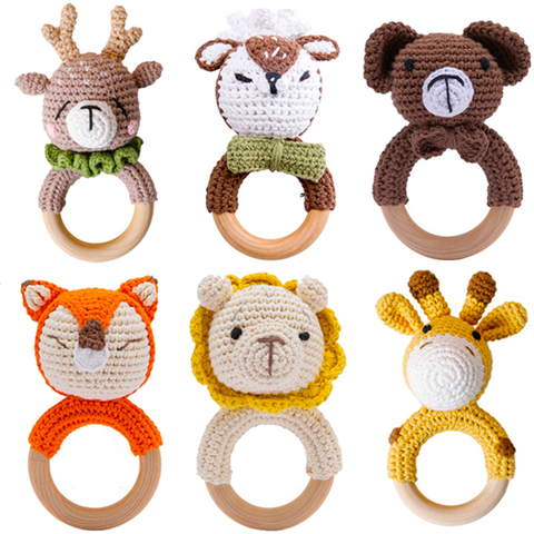 4PC Baby Toys Wooden Teether Crochet Animals Rattle BPA Free Rattle Toy Newborn Amigurumi Teether Baby Rattles Gifts For Newborn ► Photo 1/6
