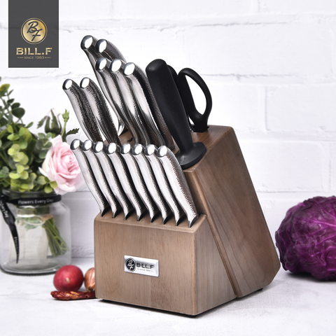 BILL.F  Kitchen Knife Set 18 Pieces Knife Set with Wooden Block and Sharpener, Stainless Steel Kitchen Knives and Scissors Bloc ► Photo 1/6