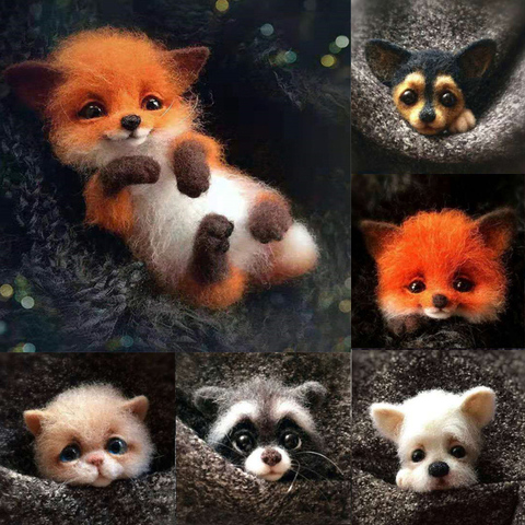 Non finished Handcrafted Pocket Animal Pet Doll Toy Wool Needle Felting Kit Dog Cat Fox Rabbit Relaxed DIY Kit For Children Kids ► Photo 1/6