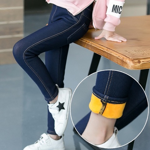 Girls Skinny Pants Winter Thick Leggings For Girls Pencil Pants Cowboy Denim Long Pants Children Trousers Kids Winter Clothes ► Photo 1/5