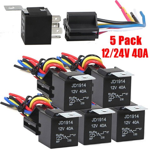 12 V/24 V 40 A Waterproof Car Relay and Harness Heavy Duty 5-Pin SPDT Automotive Relay With Black Red Copper Terminal Auto Relay ► Photo 1/6