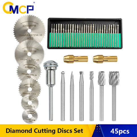 CMCP 45pcs Diamond Engraving Accessories Set HSS Mini Circular Saw Blade Set Routing Bit for Dremel Drill Bit Rotary Accessories ► Photo 1/6
