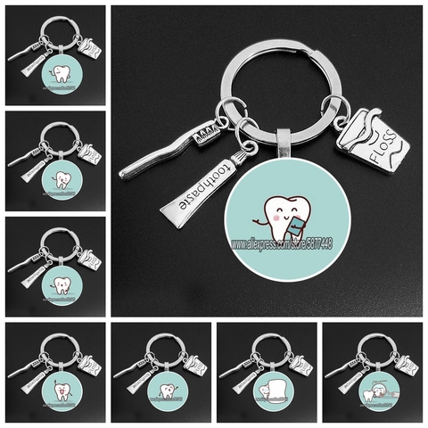 Cute Toothbrush Toothpaste Dental Floss Keychain Lovely Cartoon Dental Care Key Ring Gift for Children and Dentists ► Photo 1/6