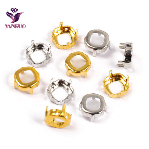 YANRUO 4470 Cushion Cut Empty Claw Setting Copper Square Sew on Rhinestones Firmly Base Set Silver Gold Sewing Garment DIY ► Photo 1/6