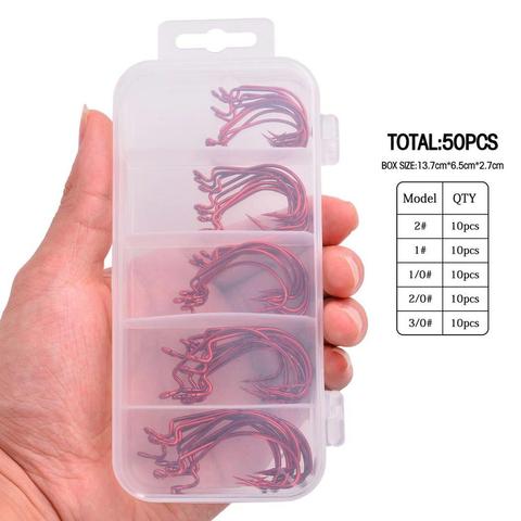 50pcs/box Offset Fishing Hook Jig Head Wide Crank Fishhook For Soft Worm Lure Barbed Carp Fishing Hooks #3/0 #2/0 #1/0 #1 #2 ► Photo 1/6