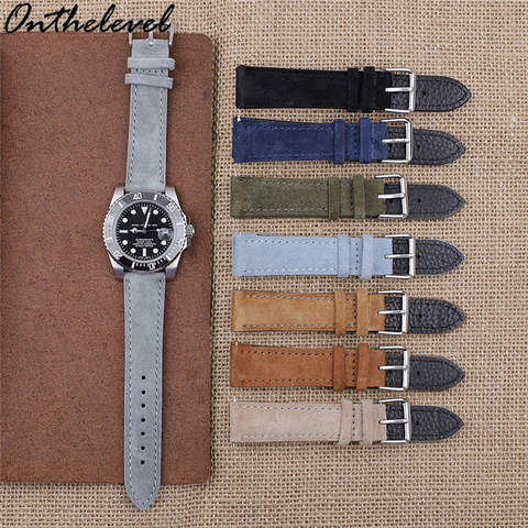 Onthelevel Leather Watchband Suede Vintage Watch Strap 18mm 20mm 22mm Tan Brown Gray Blue Soft Wristband Belt Accessories ► Photo 1/6