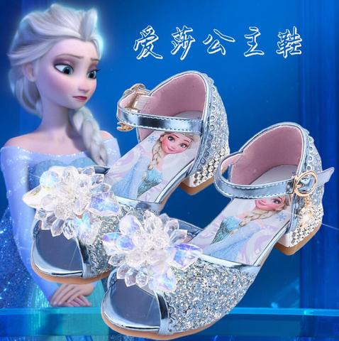 Disney girls sandals new summer children's fish mouth shoes girls crystal shoes Frozen 2 elsa Princess shoes ► Photo 1/6