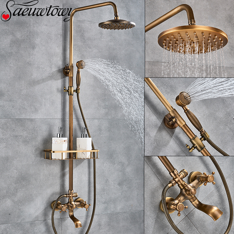 Antique Wall Hanging Shower Set Faucet Single Handle With Hand Shower And Shelf Bathroom Shower Mixer Shower Bracket ► Photo 1/6