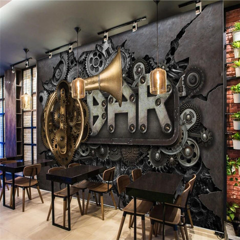 European Style Nostalgic Retro Shabby Iron Gears Speaker Wall Paper 3D Bar KTV Industrial Decor Background Mural Wallpaper 3D ► Photo 1/5