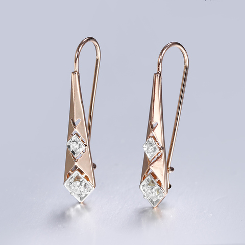 Women Geometric Rhombic Heart CZ Stones Drop Dangle Earrings 585 Rose Gold Long Earring Fashion Jewelry GE315 ► Photo 1/5