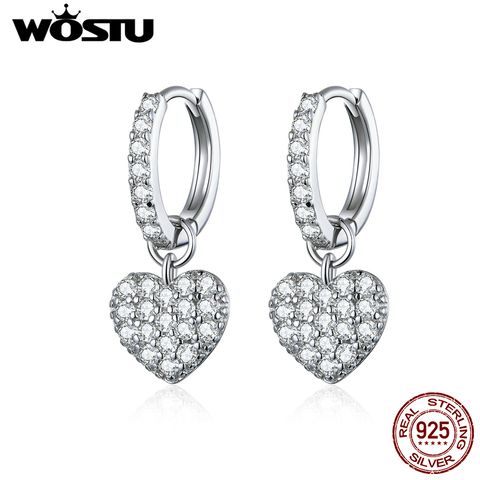 WOSTU Genuine 925 Sterling Silver Unique Heart Drop Earrings For Women Brilliant Zirconia Dangles Earrings Lover Jewelry CQE821 ► Photo 1/6