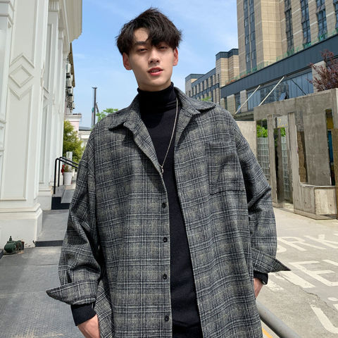 Men's Shirts Autumn Plaid Thicken Coats Gentleman  Loose StreetWear Hip Hop Band High Street New Clothes Jacket Harajuku Gym ► Photo 1/6