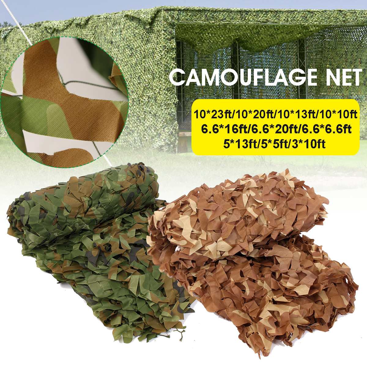16ft/23ft Camouflage Netting Camo Army Net Woodland Camping Hunting Cover Shade 