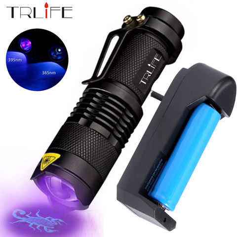 LED UV Flashlight 365nm 395nm Blacklight Scorpion UV Light Pet Urine Detector Zoomable Ultraviolet rechargeable outdoor lighting ► Photo 1/6