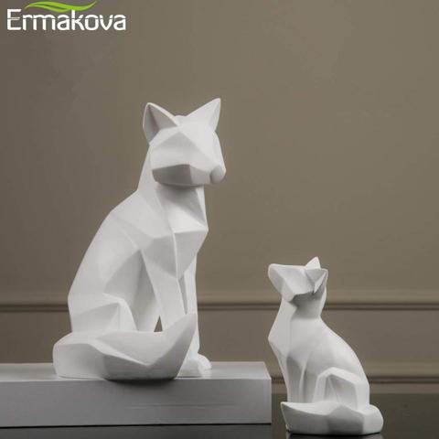 ERMAKOVA Geometric Fox Sculpture Animal Statues Simple White Abstract Ornaments Modern Home Decorations ► Photo 1/6