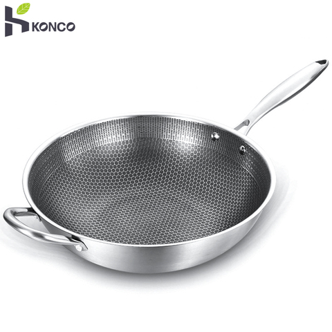 New Stainless Steel Wok Honeycomb Non-stick Pan Without Oil Smoke Frying Pan Wok, Gas and Induction Cooker Kitchen Tool ► Photo 1/6