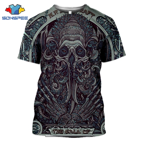 SONSPEE 3D Print Men Women Call Of Cthulhu T-shirts Casual Streetwear Harajuku Short Sleeve Lovecraft Horror Tees Tops Shirt ► Photo 1/6