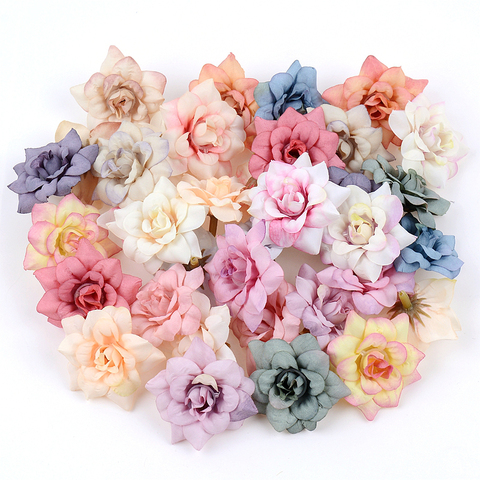 10Pcs Artificial Flower 4.5cm Silk Rose Head For Wedding Home New Year Decoration DIY Garland Scrapbook Gift Box Craft Flower ► Photo 1/6